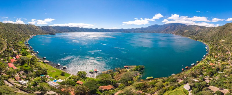 Panoramic view of the beautiful lake in El Salvador,
