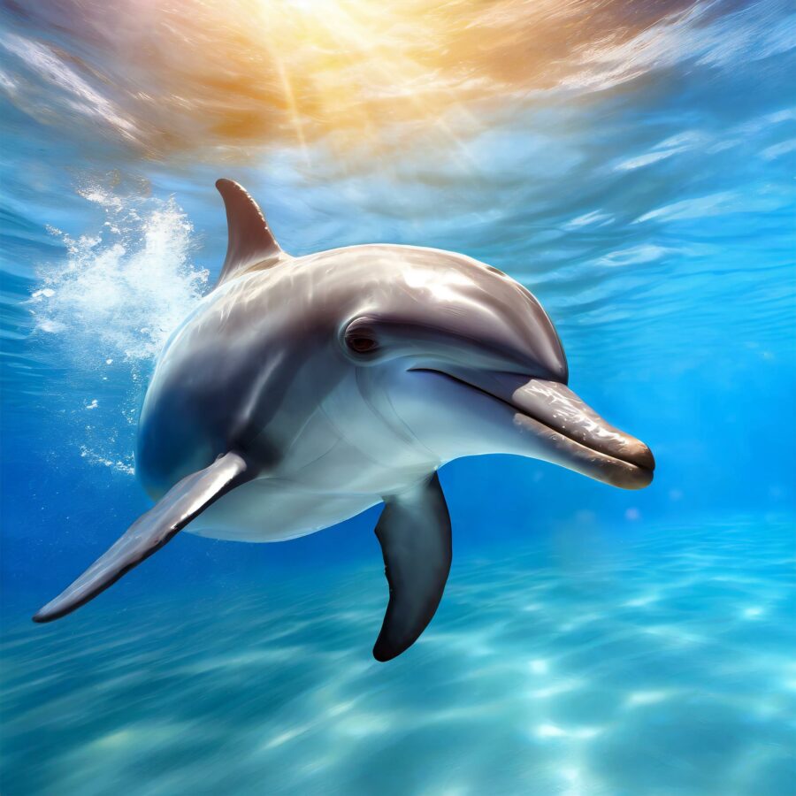 Closeup of a Dolphin in the Blue Sea