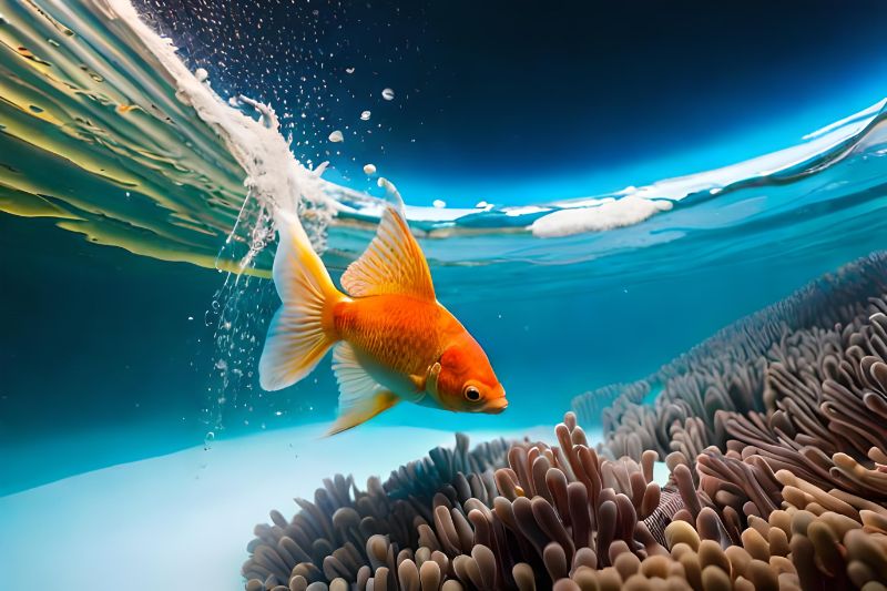 Goldfish in huge aquarium