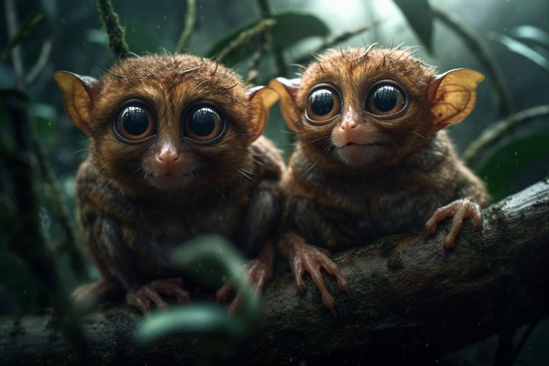 Two baby tarsier with very big dramatic eyes