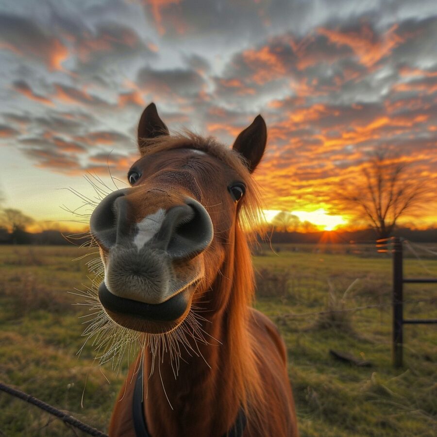 Horse Face Closeup at Sunset