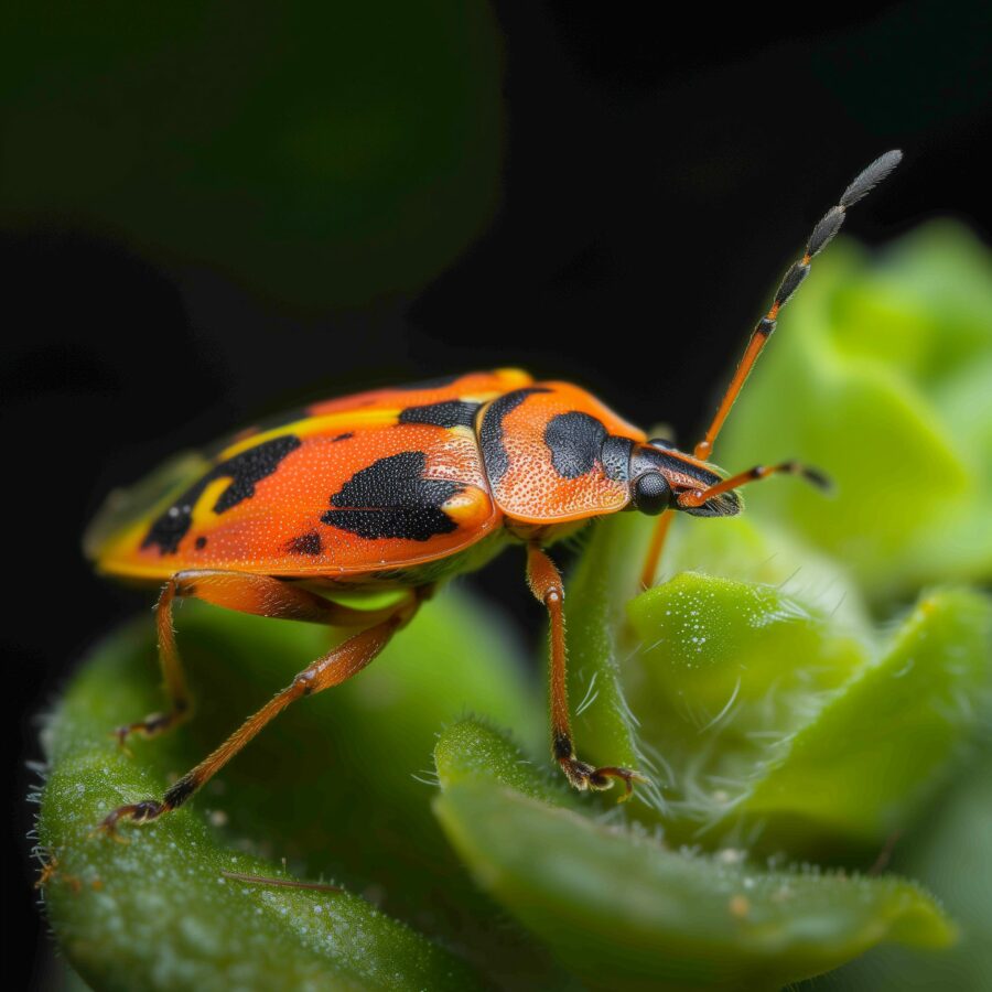 Pincher bug interacting with plants, showing impact on plant health.
