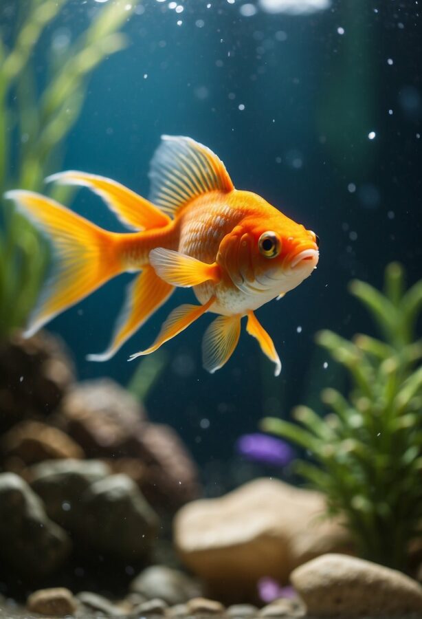 Goldfish swimming in a home aquarium setting