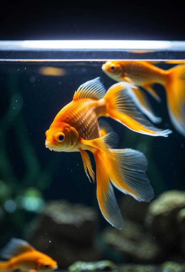 Orange goldfish swimming in an aquarium.