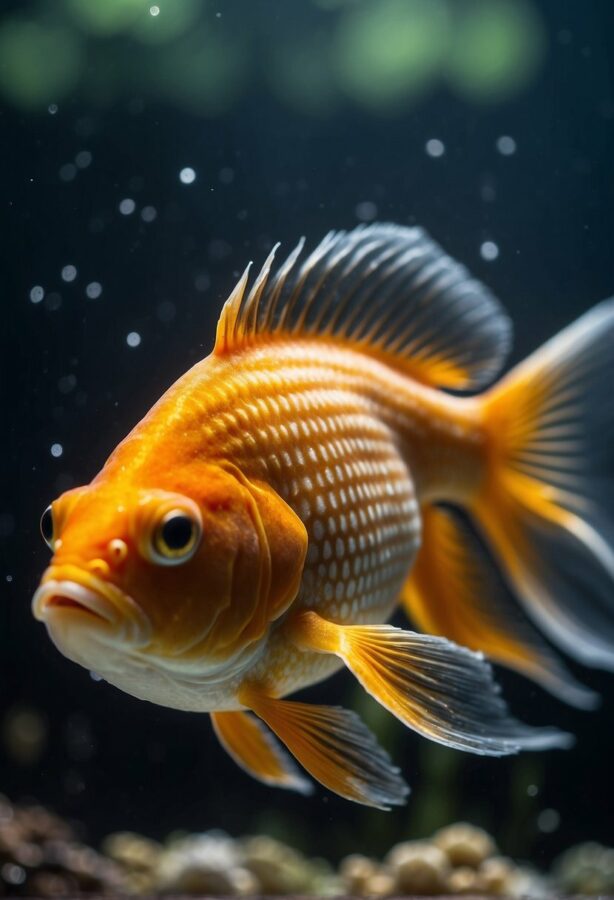 Vibrant orange goldfish swimming in aquarium