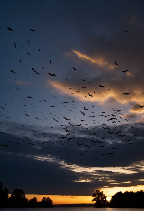 Top 10 Birdwatching Travel Destinations for Wildlife Enthusiasts 4 Birds flying at sunset with orange and blue sky.