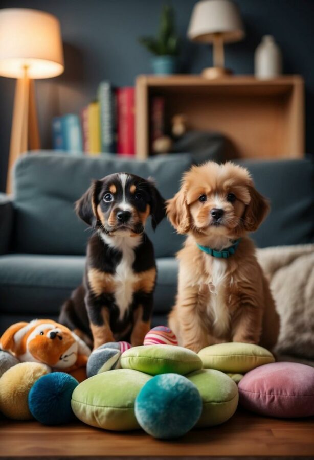 Adorable puppies in the living room