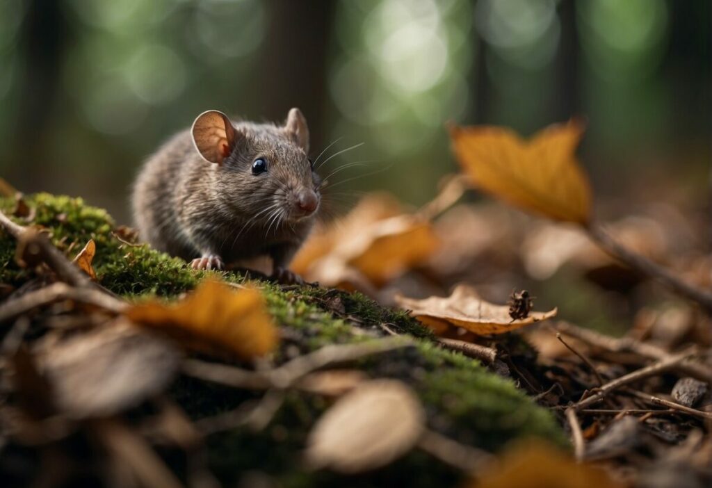 An Etruscan Shrew scurries along the forest floor