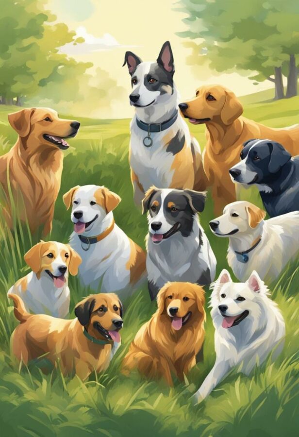 Beautiful dogs in a painting