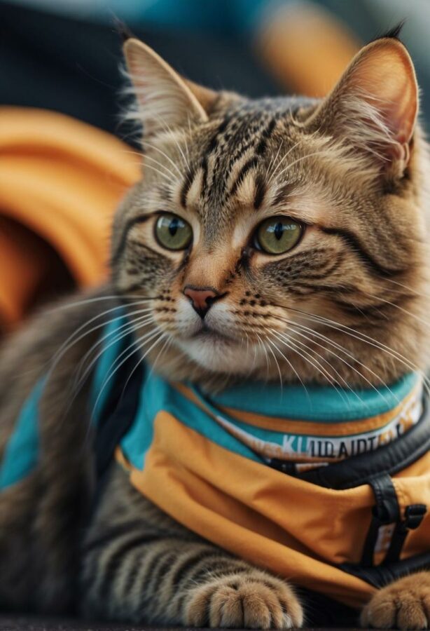 Brown cat with vest