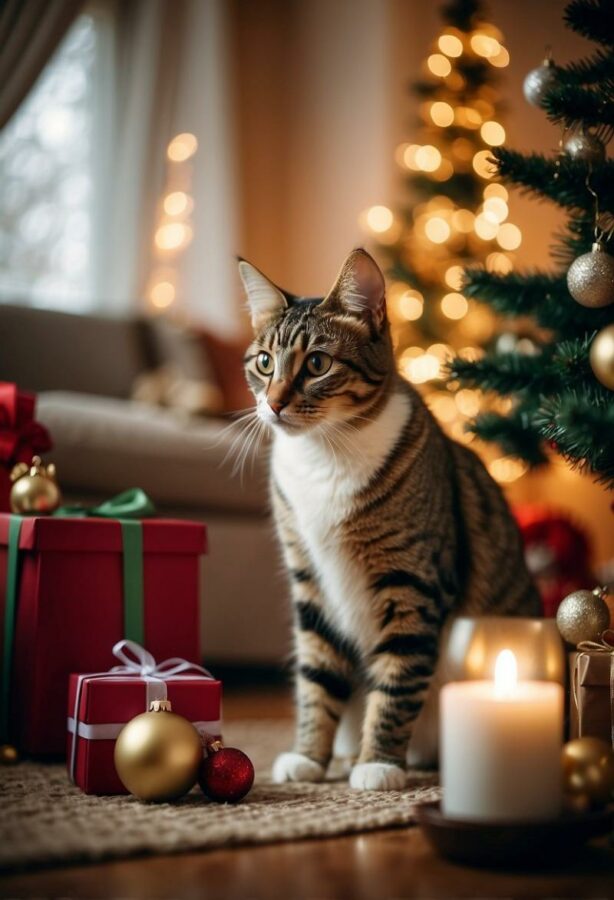 Cat in front of gifts