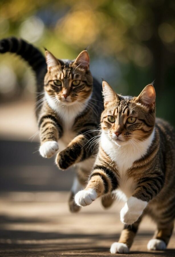 Cats lunging and running