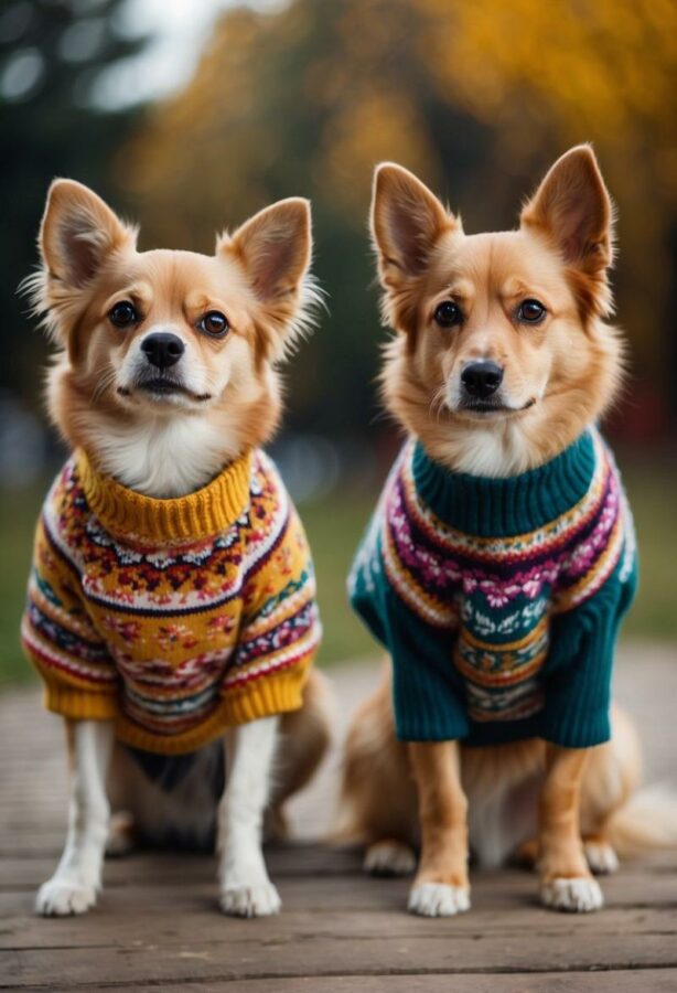 Fidos in colorful sweaters