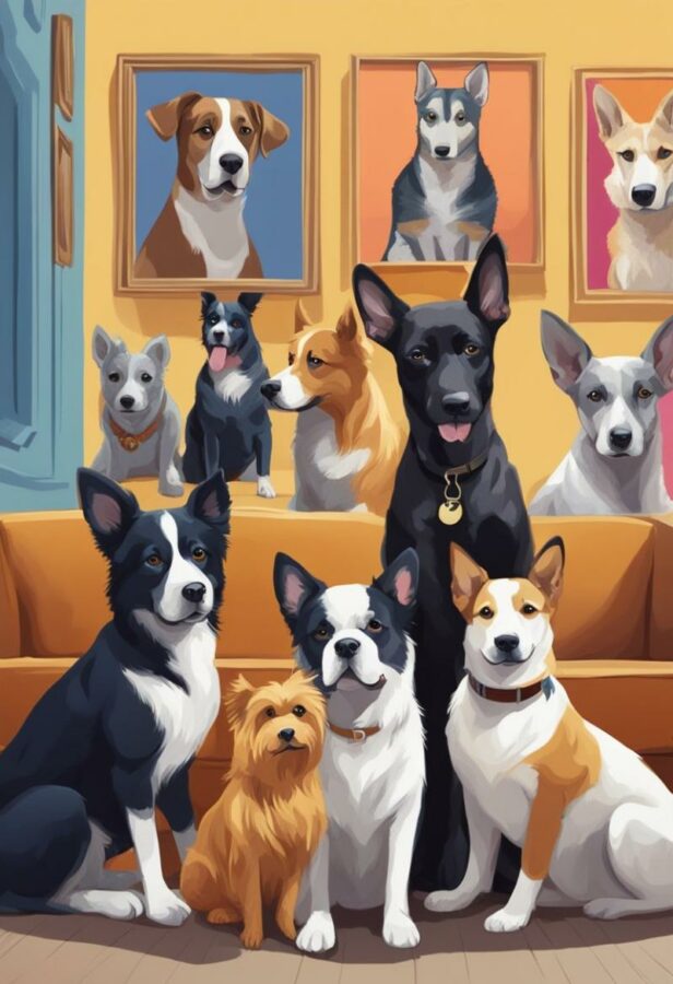Pack of dogs in a painting