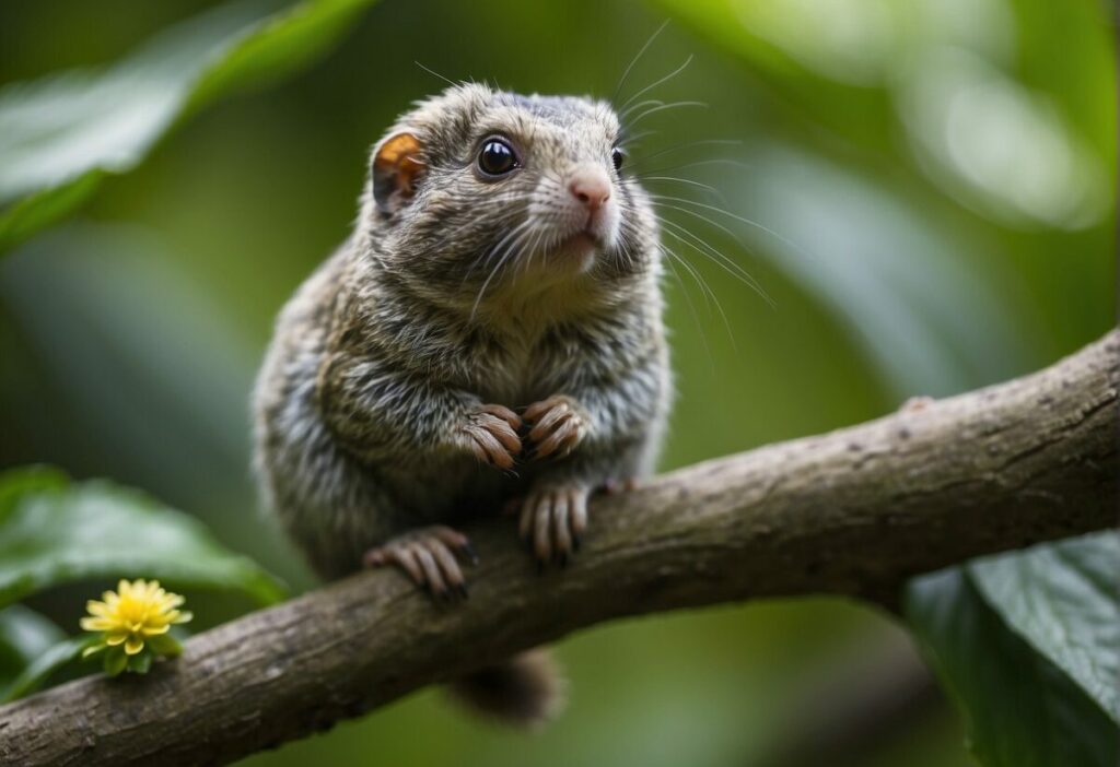A Pygmy Marmoset perched on a tree branch