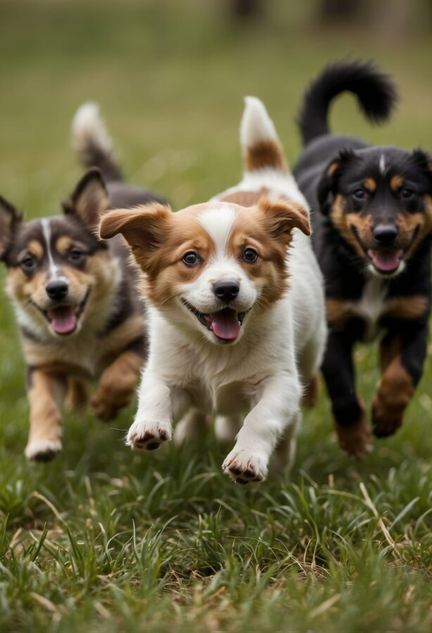 Three running puppies