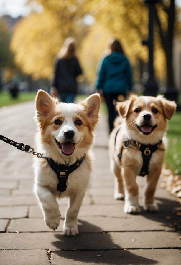 Two dogs walking