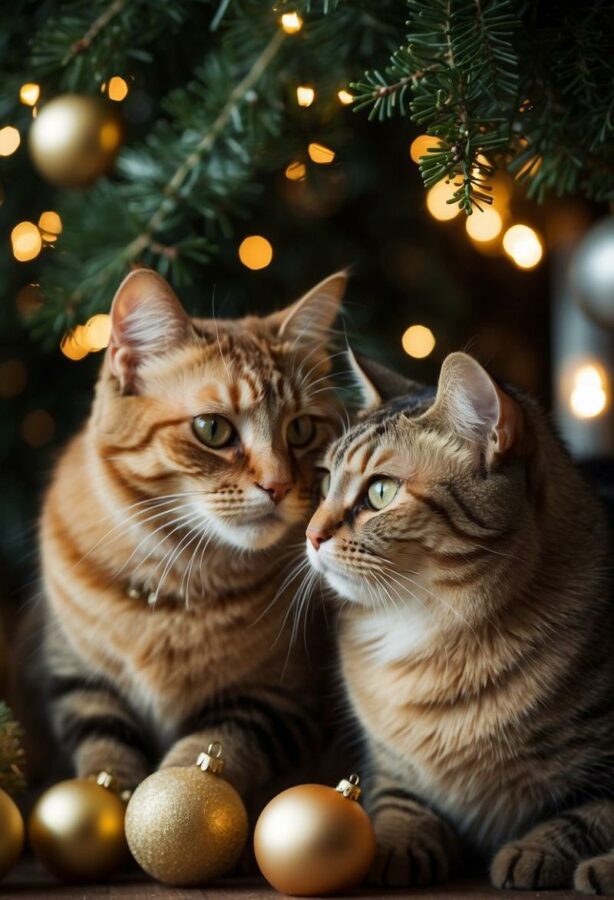 Two kittens in front of xmas balls