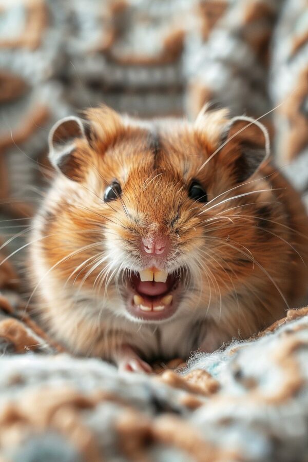 Close-up of an angry hamster face