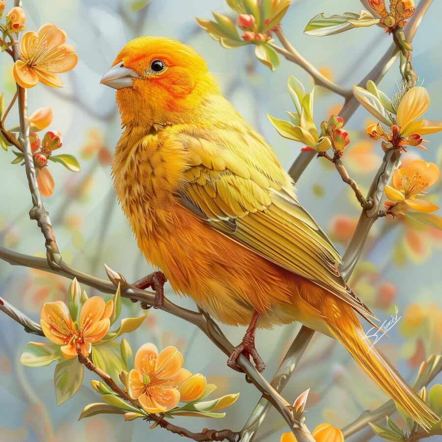 Close-up of an Orange Canary showcasing vibrant colors and unique expressions