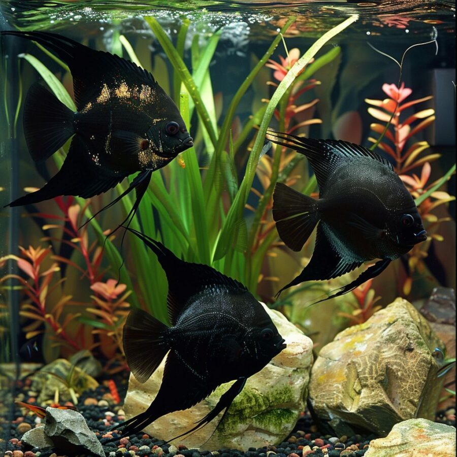 Black angelfish with compatible tankmates.