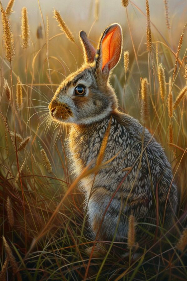 Rabbit looking bothered in tall grass	