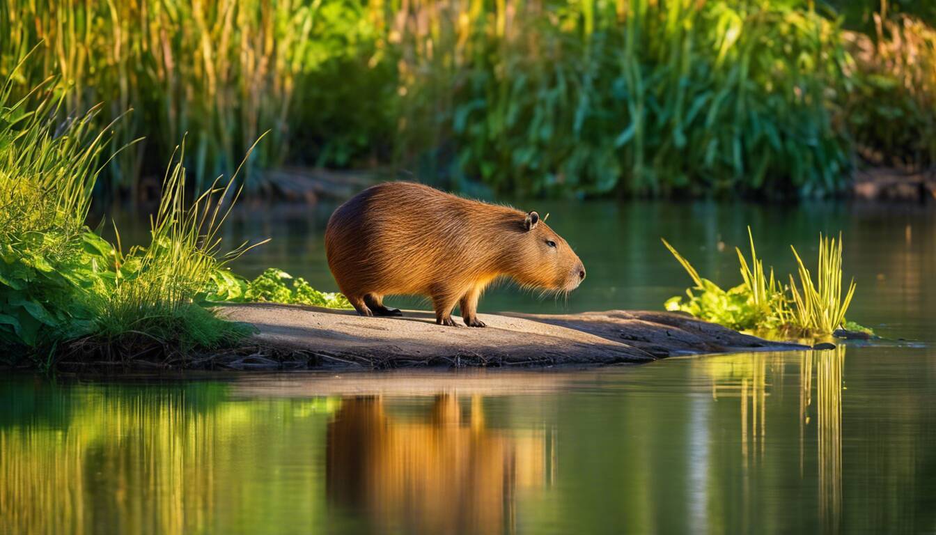 Capybara at a riverside