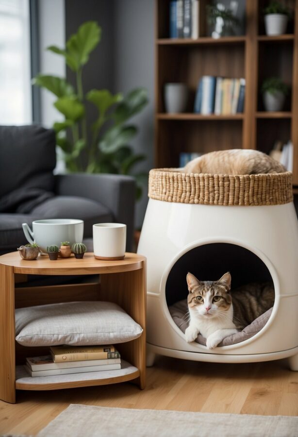 Homemade pet beds crafted from repurposed furniture, cozy and inviting for furry friends