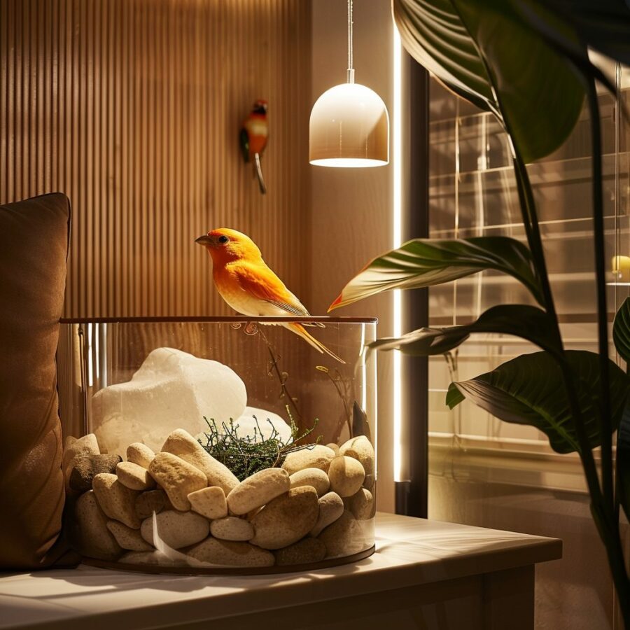 Orange Canary enjoying a peaceful and comfortable habitat