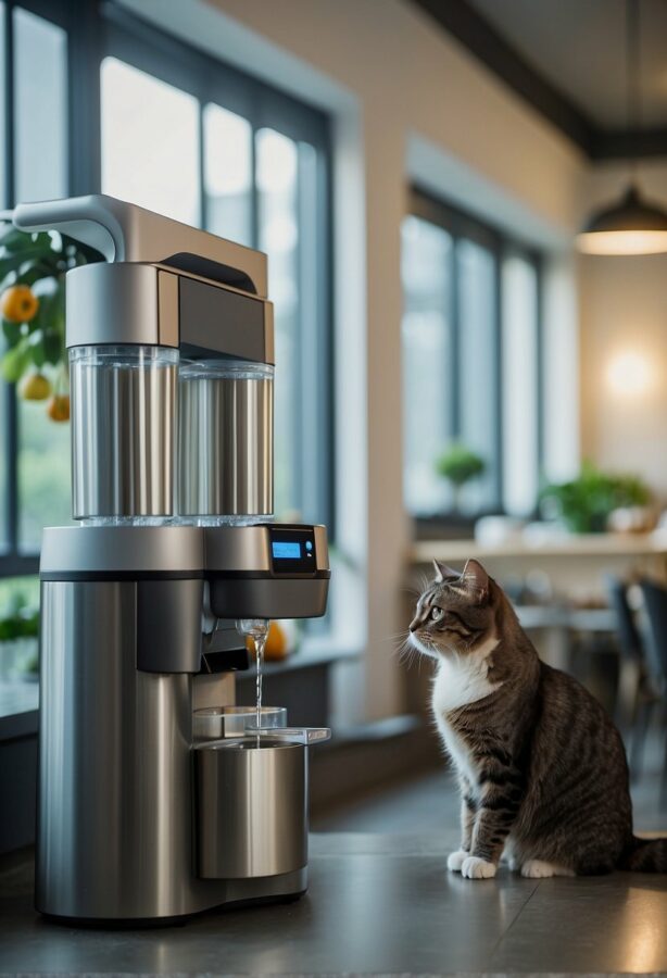Automated feeders dispense food, while waterers release water for pets at home