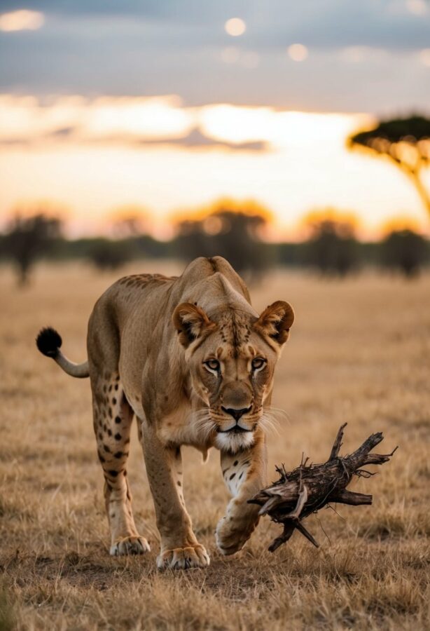 15 Extraordinary Hunting Techniques in the Animal Kingdom: Deadly Masterclass Revealed 1 A lioness stealthily stalks her prey, using camouflage and patience to execute an extraordinary hunting technique in the African savanna