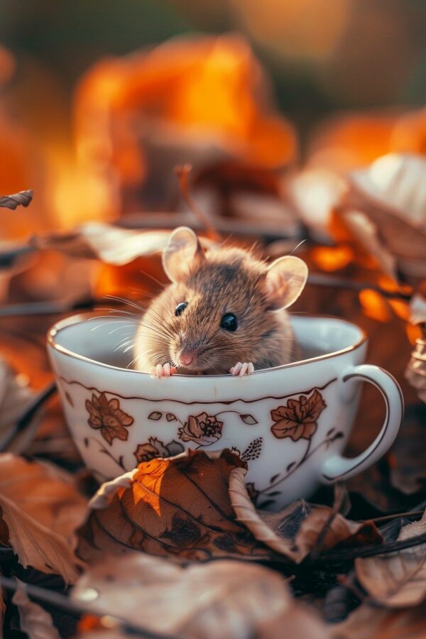 Mouse looking annoyed in a teacup	