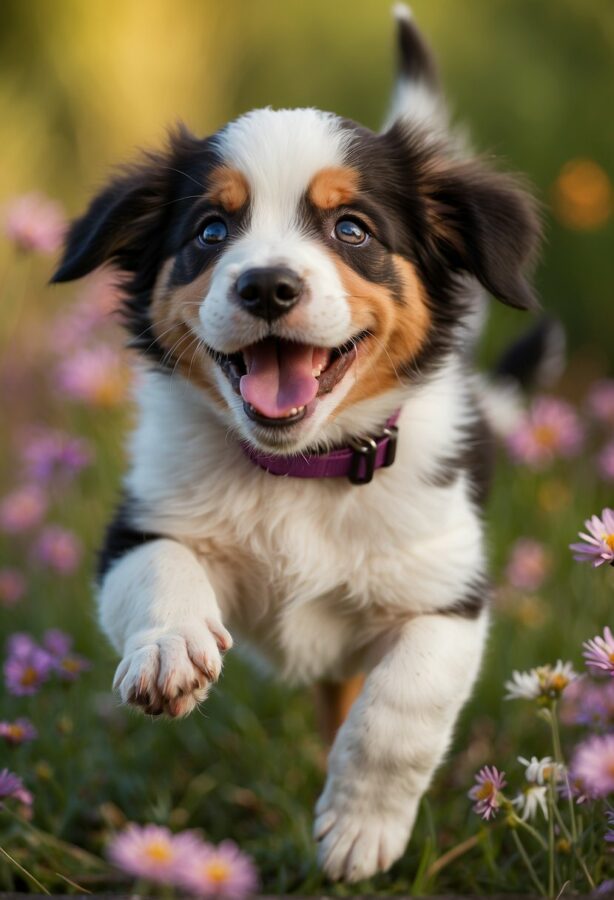 Playful puppies frolicking together, their movements captured in joyful snapshots that convey the innocence and energy of youth.