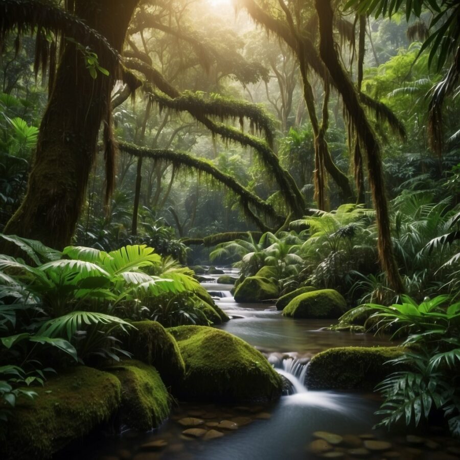 rainforest with clear stream