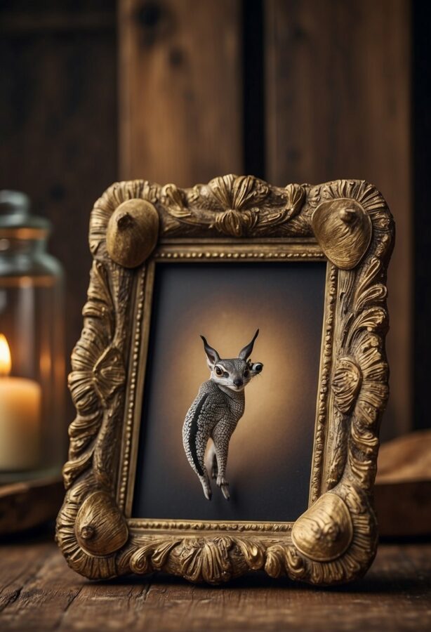An animal captured in a timeless pose, its image evoking a sense of nostalgia, beautifully encased in a vintage wooden frame.