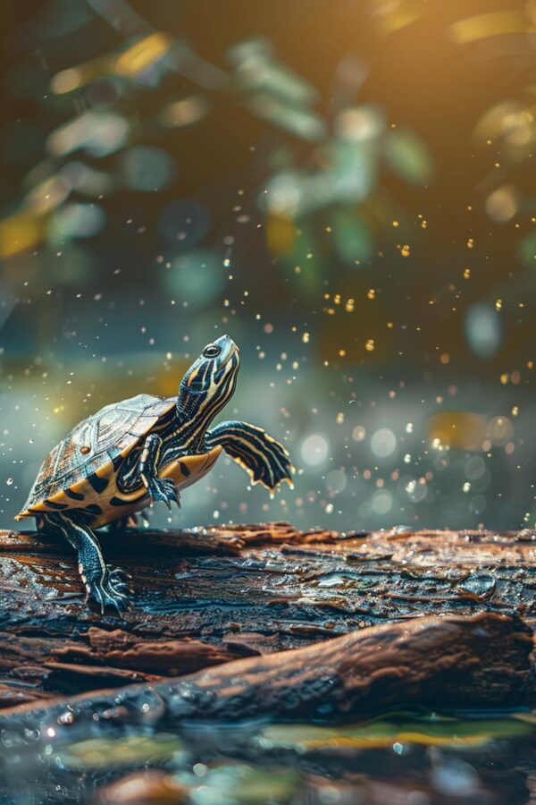 Turtle having a tantrum on a log	