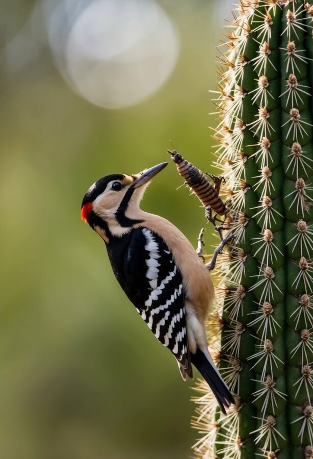 A woodpecker finch uses a cactus spine to extract insects from a tree, showcasing its extraordinary problem-solving skills