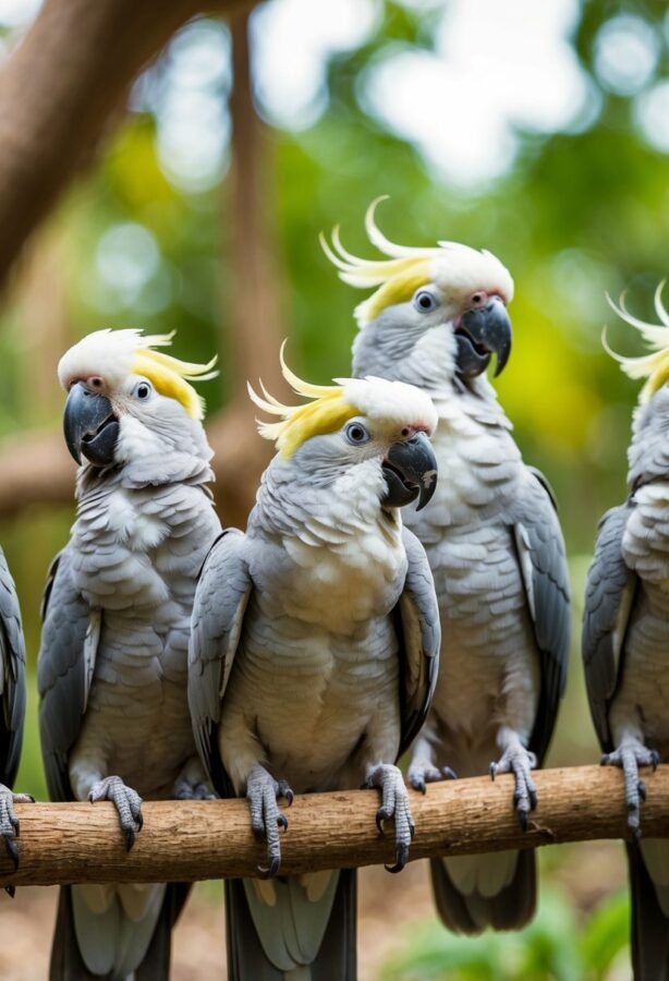 A group of Goffin's Cockatoos engage in problem-solving activities, using tools and demonstrating their extraordinary problem-solving skills in their natural habitat
