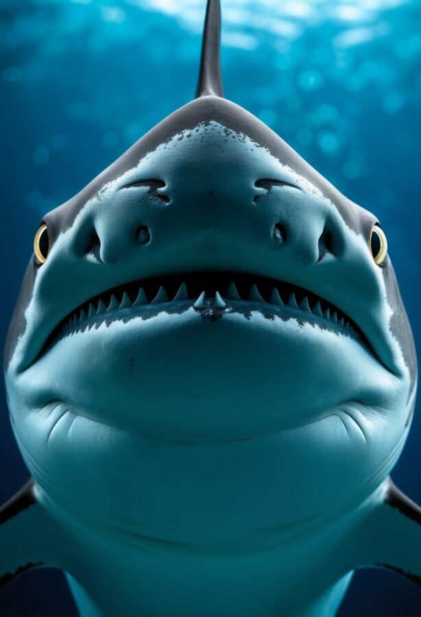 A close-up view of a hammerhead shark's eyes, showcasing their unique and bizarre physical traits