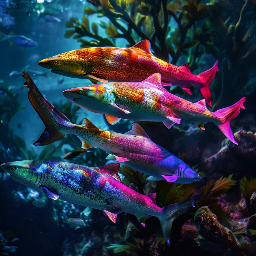 Rainbow Shark displaying vibrant color varieties in varying patterns.