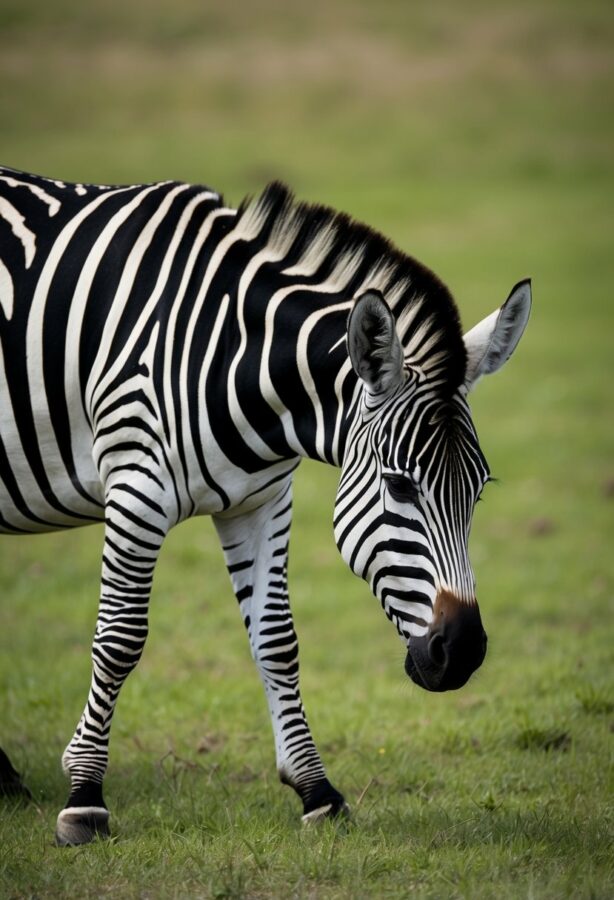 20 Animals With Unique Patterns You Have to See to Believe 1 A zebra grazing in a grassy savanna, its black and white stripes creating a unique pattern against the green backdrop